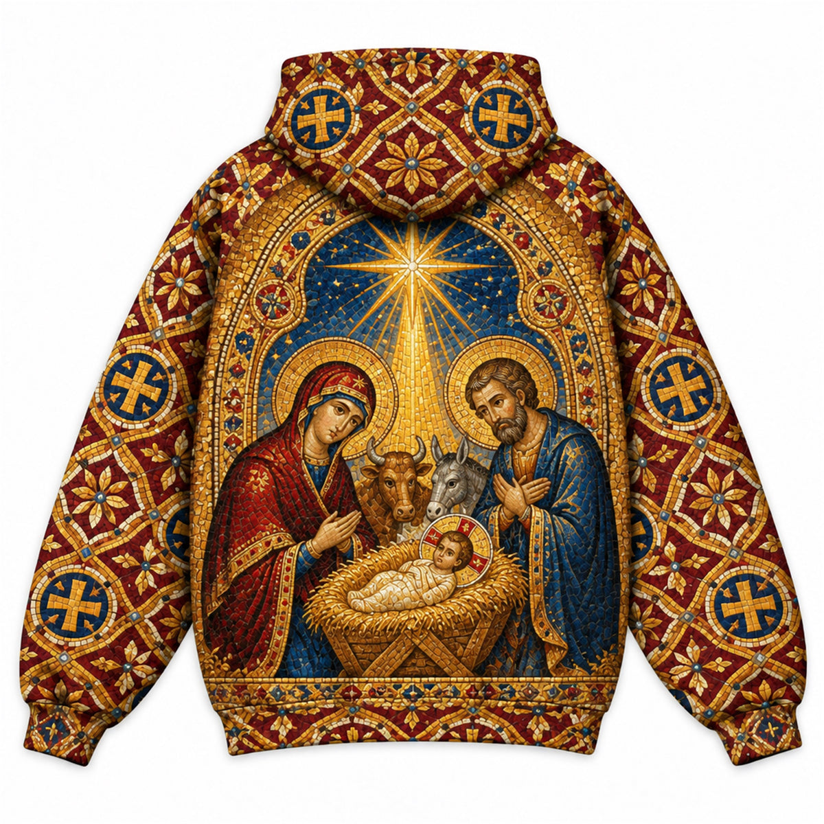 Byzantine Madonna and Child Christian 3D Hoodie – Gold Icon Nativity