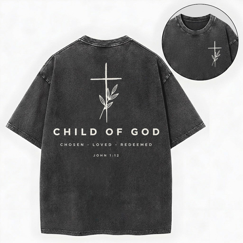 Child of God Shirt – Minimalist Cross Christian Vintage Washed Tee