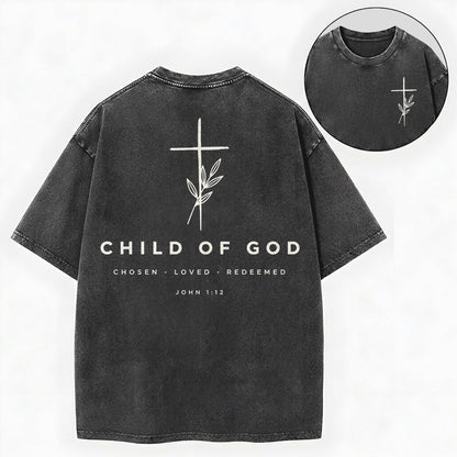 Child of God Shirt – Minimalist Cross Christian Vintage Washed Tee