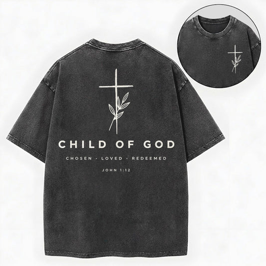 Child of God Shirt – Minimalist Cross Christian Vintage Washed Tee