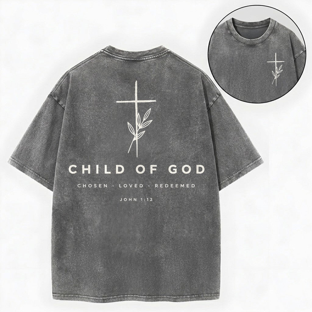 Child of God Shirt – Minimalist Cross Christian Vintage Washed Tee