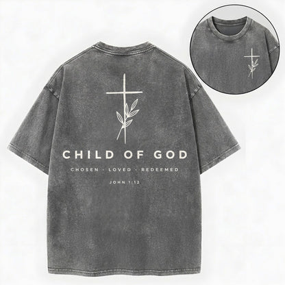 Child of God Shirt – Minimalist Cross Christian Vintage Washed Tee