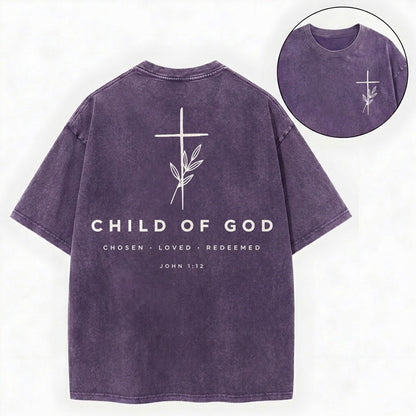 Child of God Shirt – Minimalist Cross Christian Vintage Washed Tee