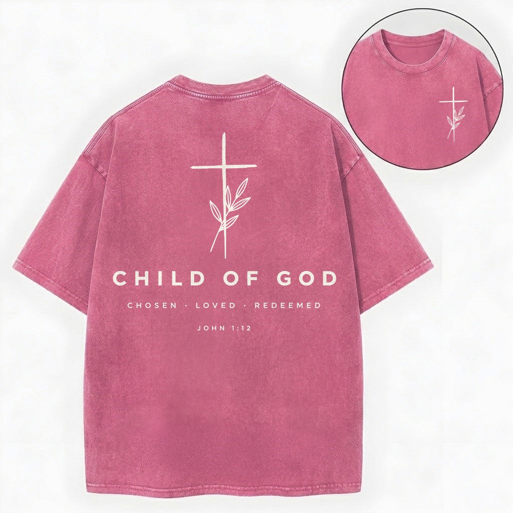 Child of God Shirt – Minimalist Cross Christian Vintage Washed Tee