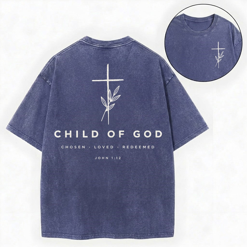Child of God Shirt – Minimalist Cross Christian Vintage Washed Tee
