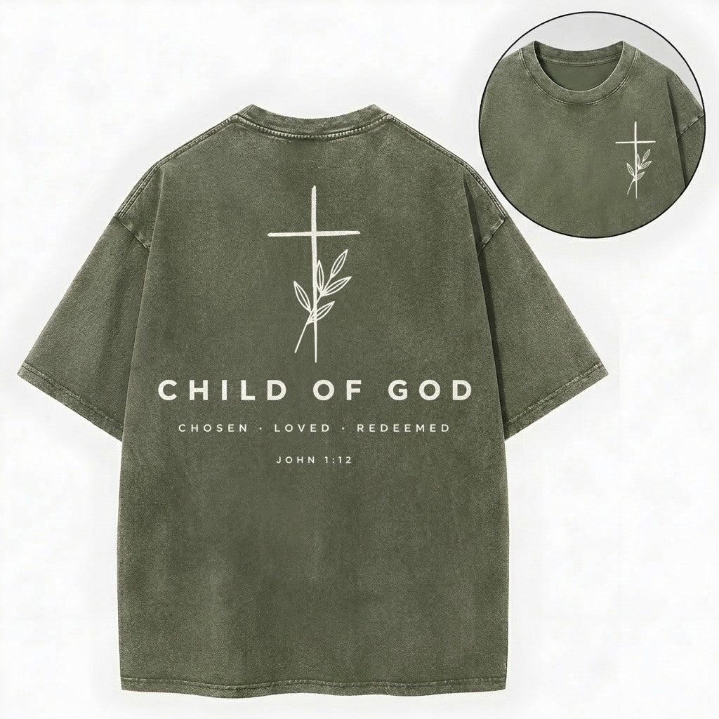Child of God Shirt – Minimalist Cross Christian Vintage Washed Tee