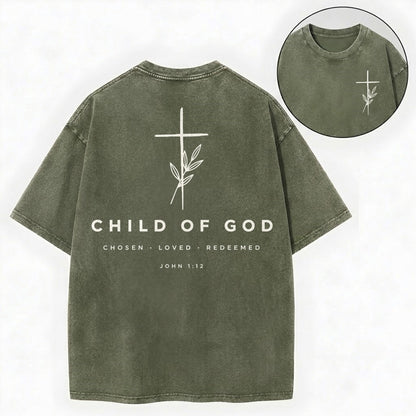 Child of God Shirt – Minimalist Cross Christian Vintage Washed Tee