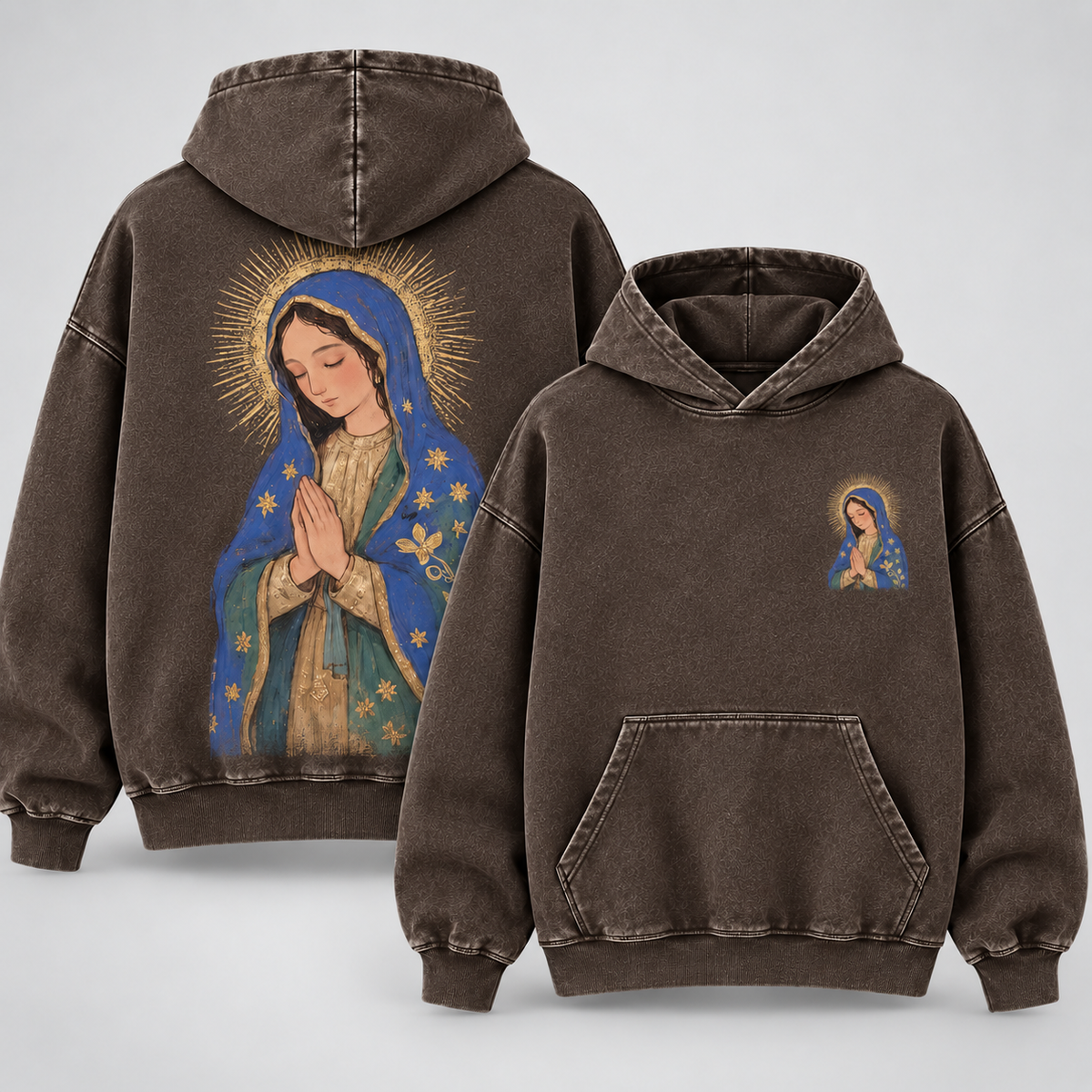 Our Lady of Guadalupe Washed Hoodie – Catholic Oversized