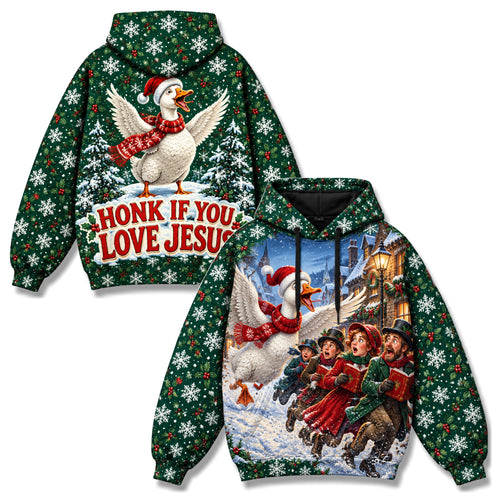 Honk If You Love Jesus Christian 3D Hoodie – Funny Christmas Goose