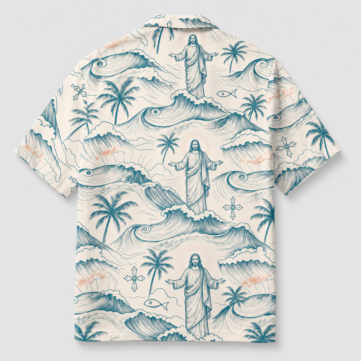 Christian Hawaiian Shirt – Jesus On The Waves Coastal Faith Aloha Shirt for Men