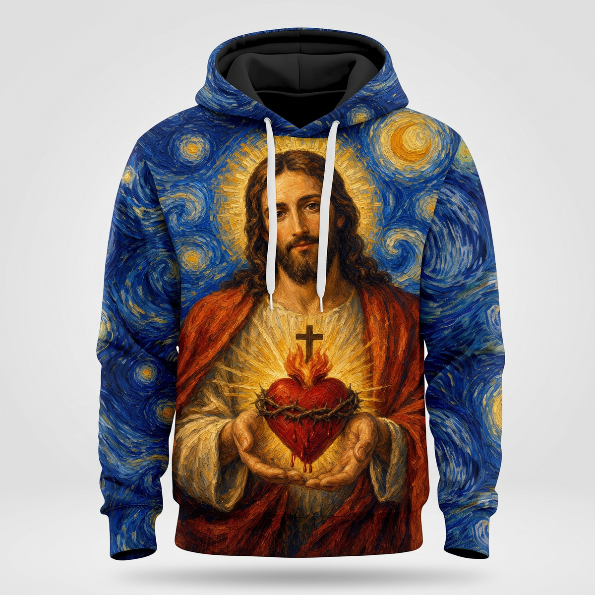 Sacred Heart of Jesus Van Gogh Starry Night - All-Over Print Hoodie