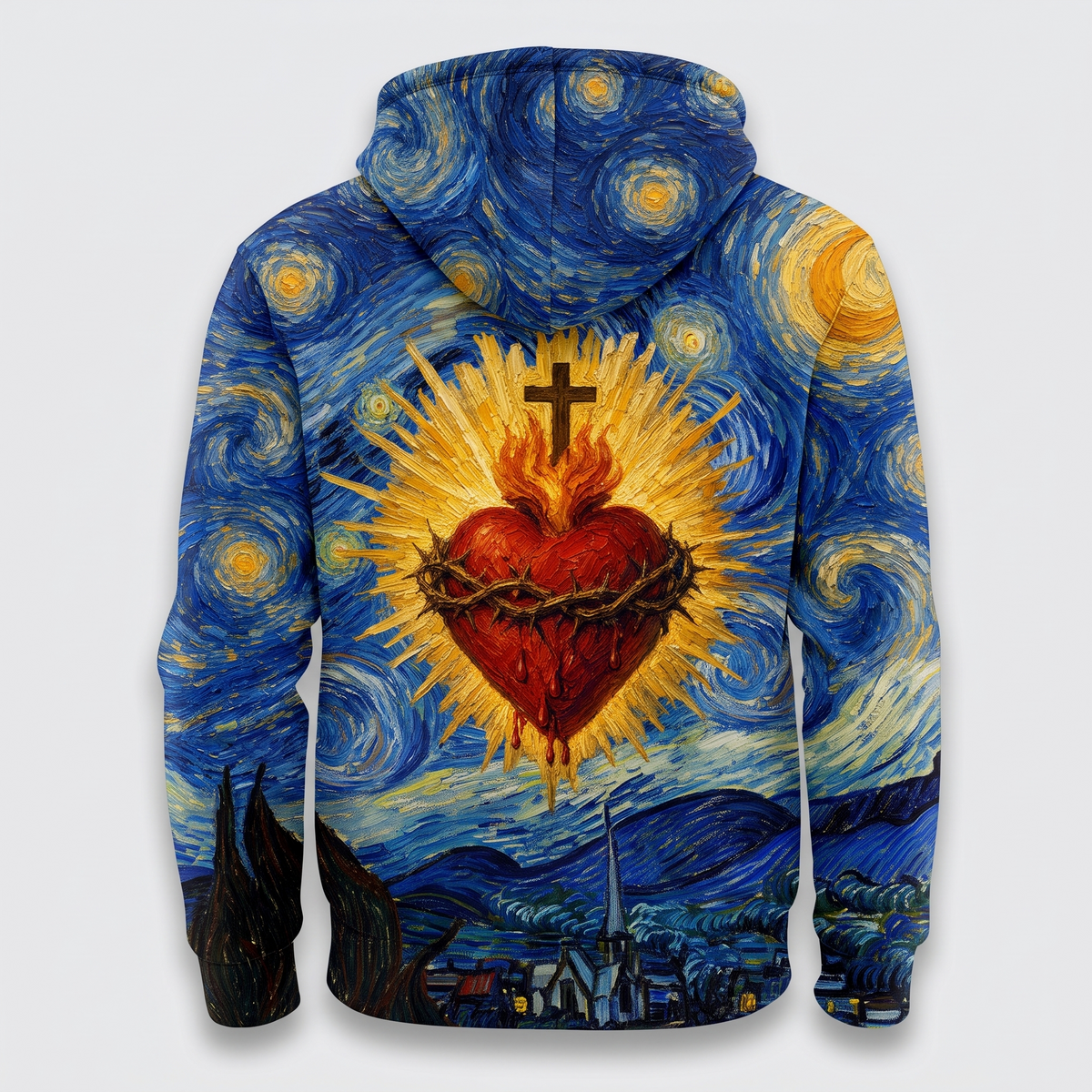 Sacred Heart of Jesus Van Gogh Starry Night - All-Over Print Hoodie