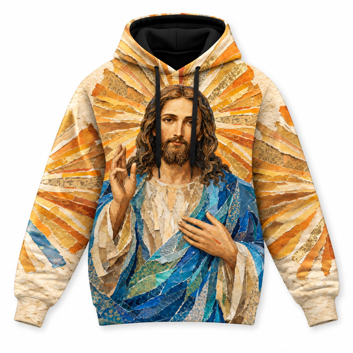 Jesus Christ Blessing Christian 3D Hoodie – Golden Cross Design