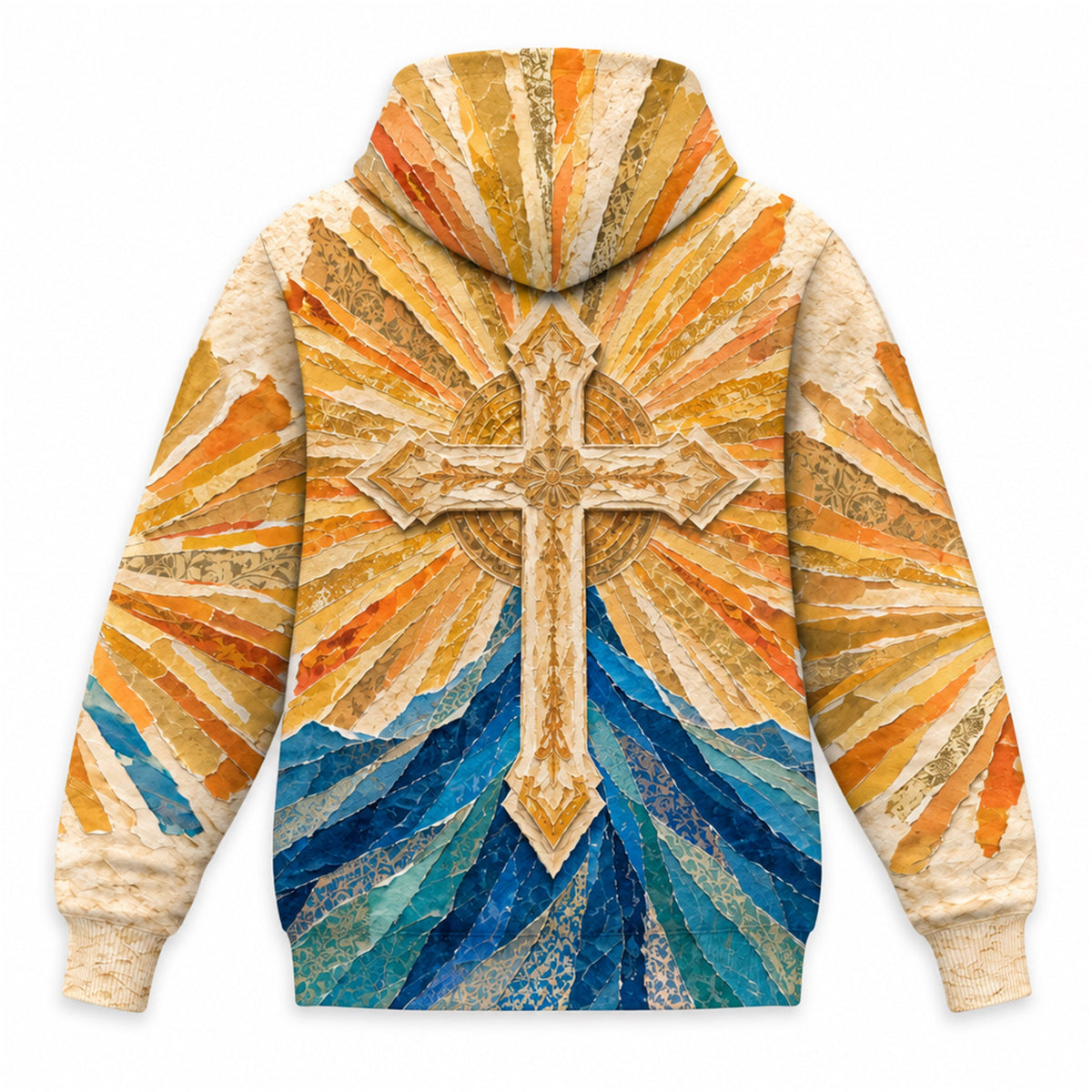 Jesus Christ Blessing Christian 3D Hoodie – Golden Cross Design