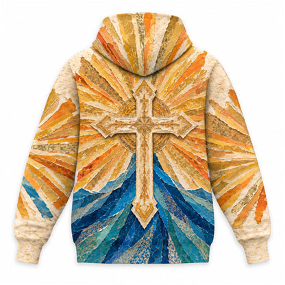 Jesus Christ Blessing Christian 3D Hoodie – Golden Cross Design