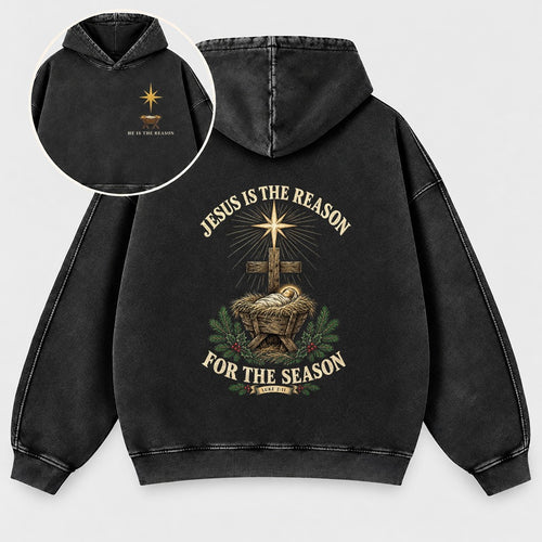 Jesus Is The Reason For The Season Washed Hoodie – Nativity Manger