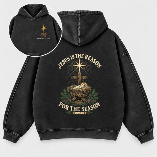 Jesus Is The Reason For The Season Washed Hoodie – Nativity Manger