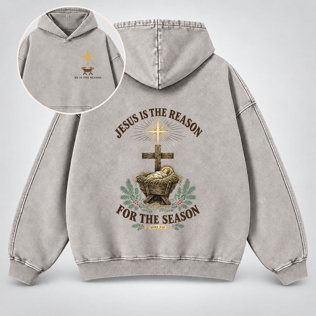 Jesus Is The Reason For The Season Washed Hoodie – Nativity Manger