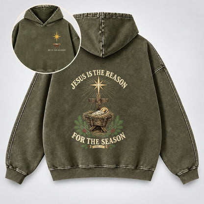 Jesus Is The Reason For The Season Washed Hoodie – Nativity Manger