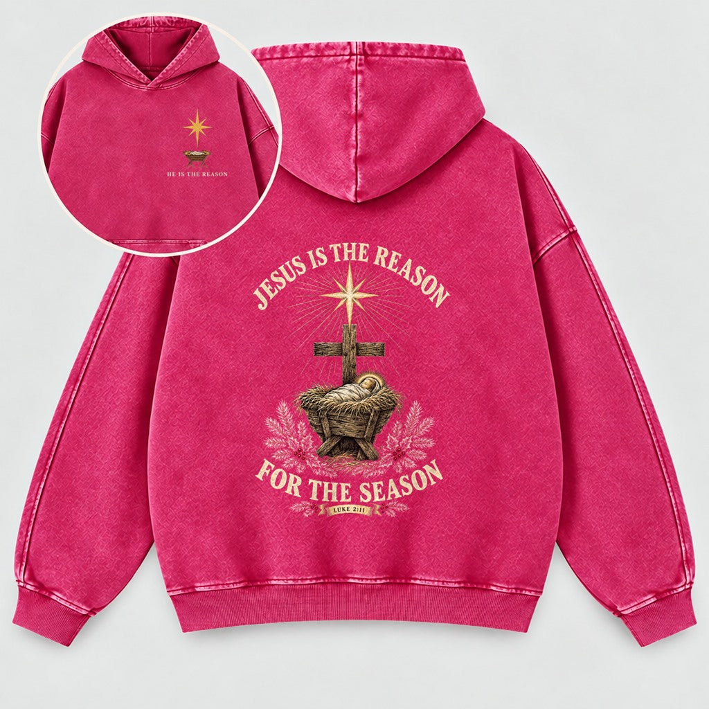 Jesus Is The Reason For The Season Washed Hoodie – Nativity Manger