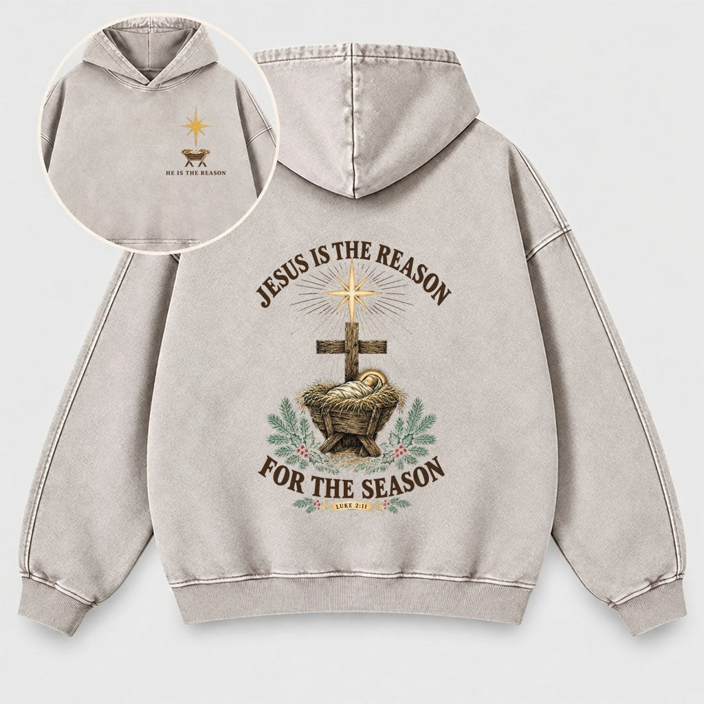 Jesus Is The Reason For The Season Washed Hoodie – Nativity Manger