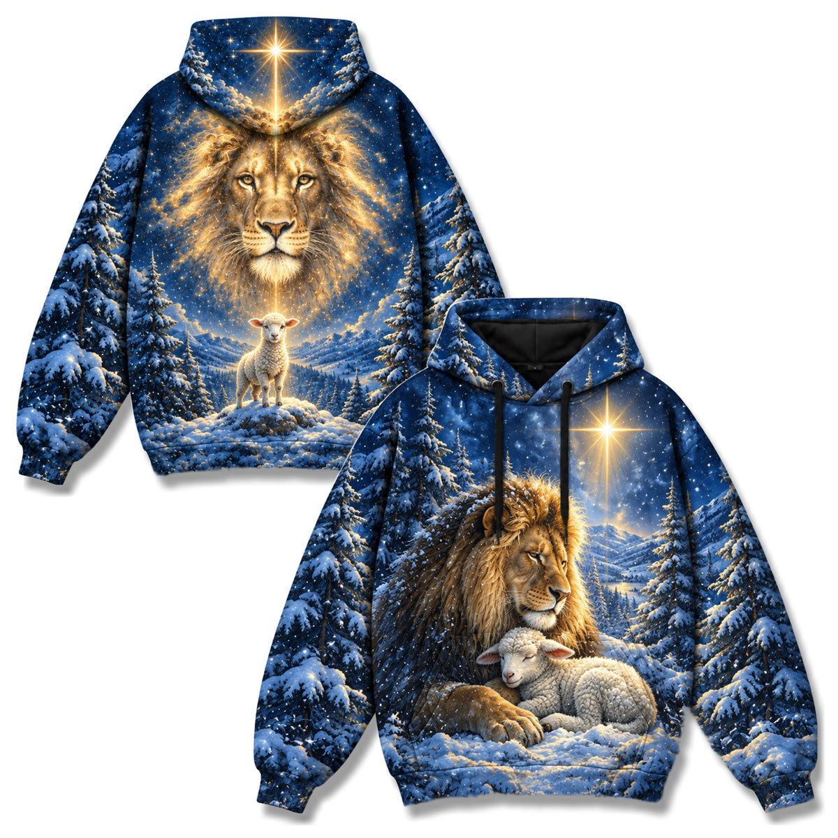 Lion and Lamb Christmas Christian 3D Hoodie – Star of Bethlehem