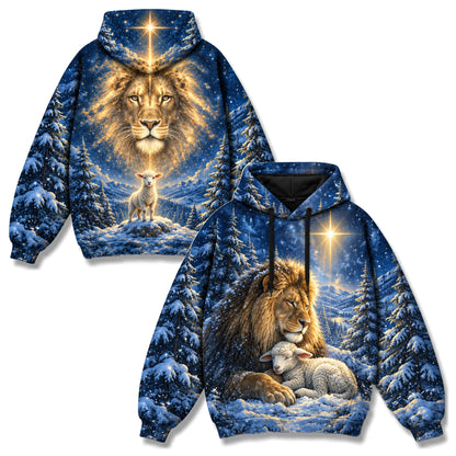 Lion and Lamb Christmas Christian 3D Hoodie – Star of Bethlehem