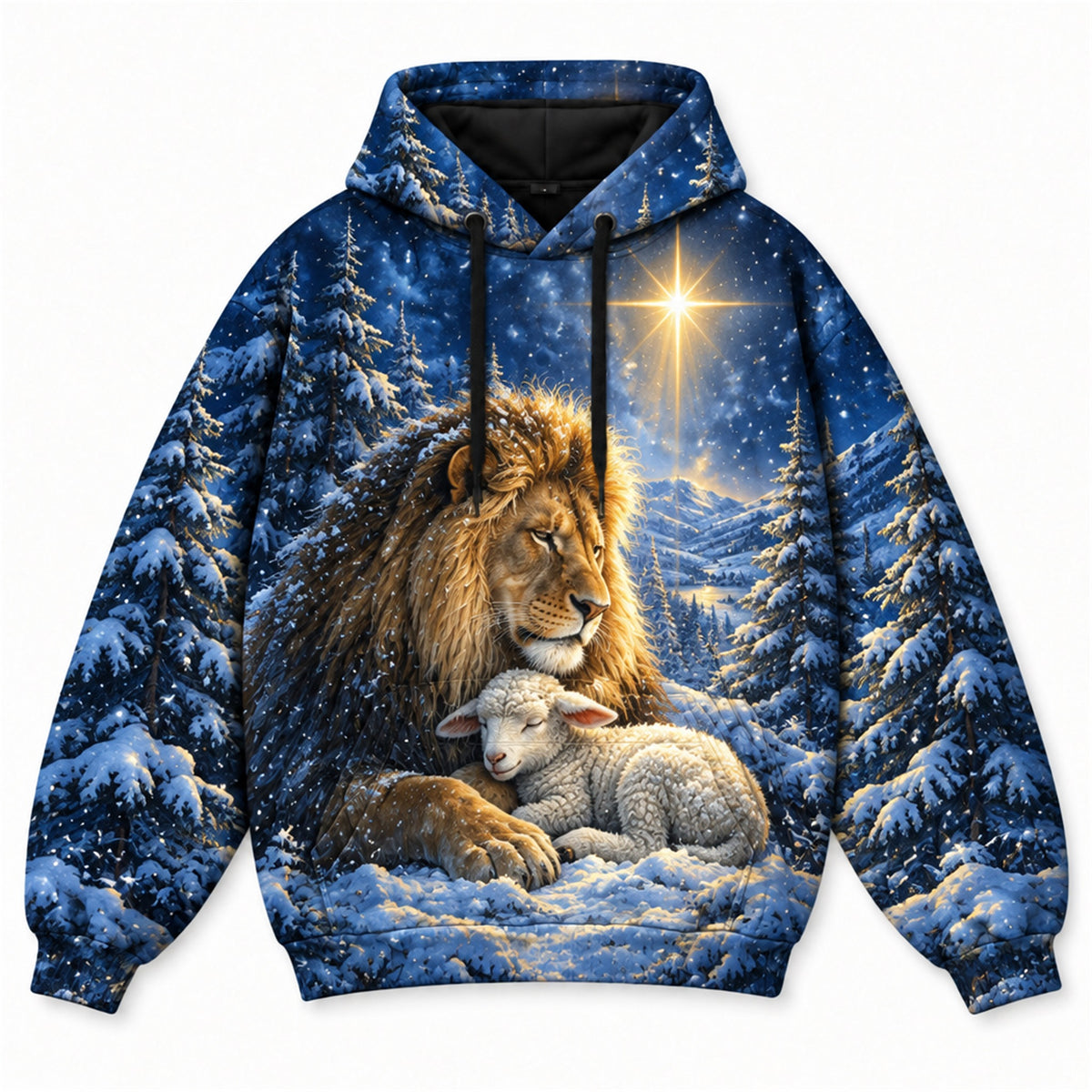 Lion and Lamb Christmas Christian 3D Hoodie – Star of Bethlehem
