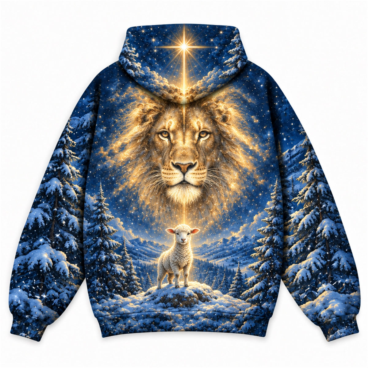 Lion and Lamb Christmas Christian 3D Hoodie – Star of Bethlehem