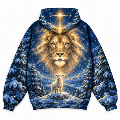 Lion and Lamb Christmas Christian 3D Hoodie – Star of Bethlehem