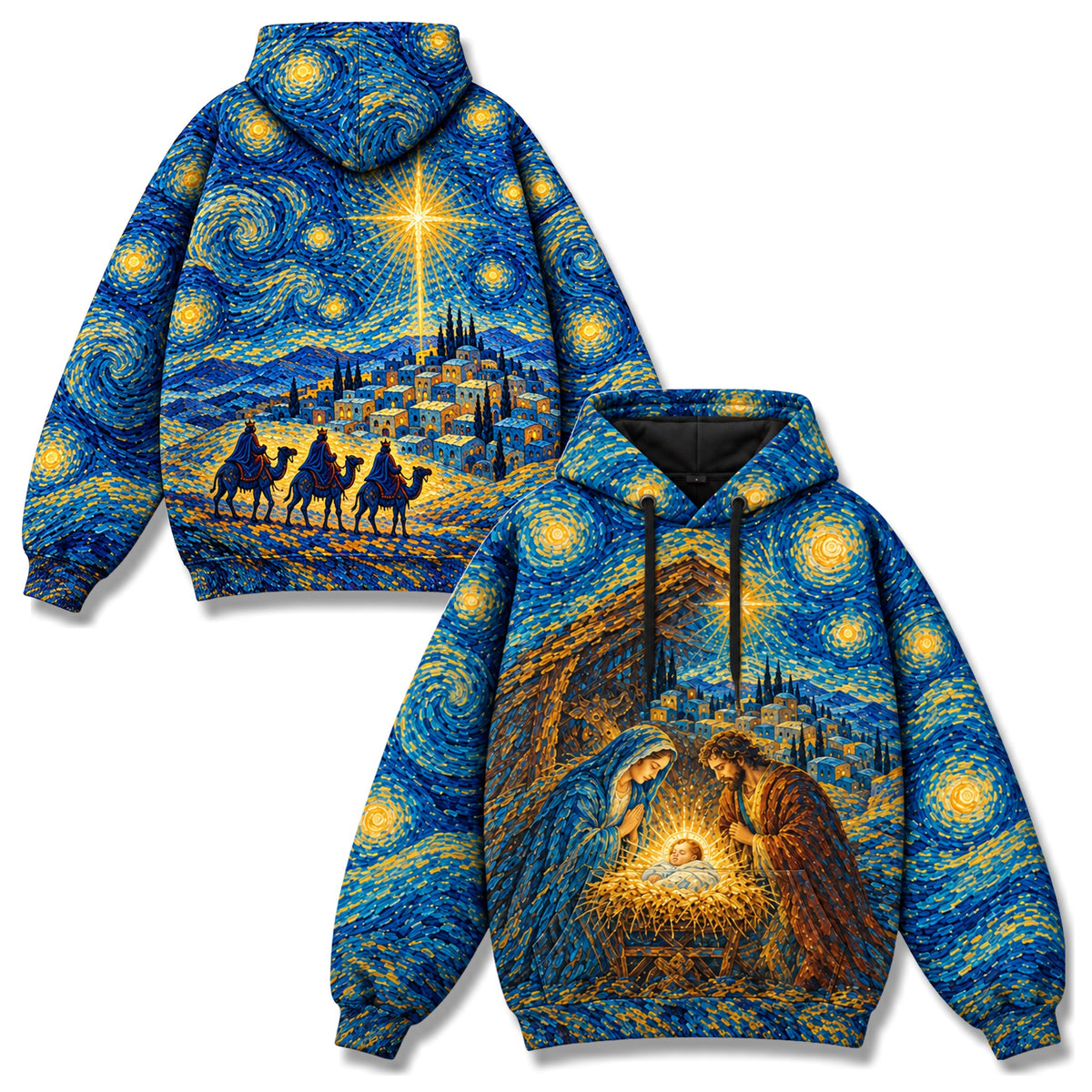 O Holy Night Nativity Christian 3D Hoodie – Van Gogh Starry Night