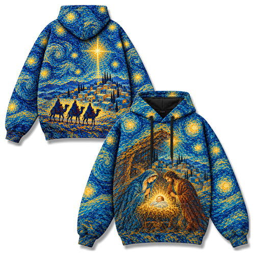 O Holy Night Nativity Christian 3D Hoodie – Van Gogh Starry Night