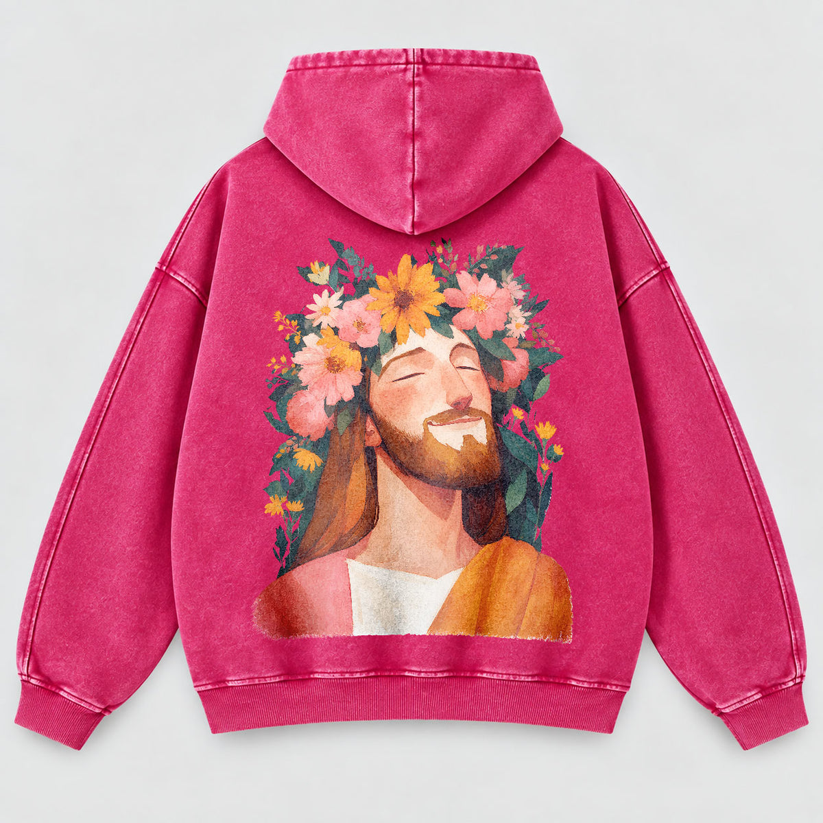 Jesus Floral Crown Washed Hoodie – Watercolor Christian Faith Hoodie