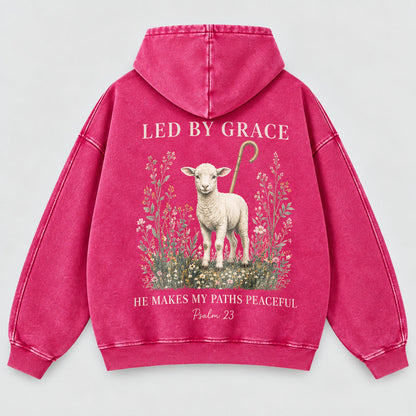 Led By Grace Washed Hoodie –  Wildflower Christian Hoodie