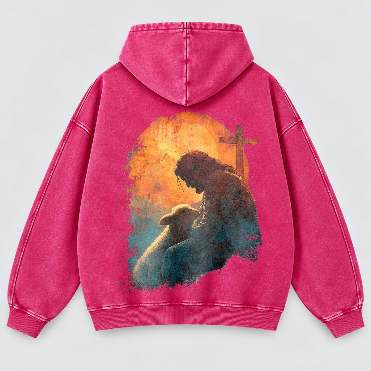 Jesus Good Shepherd Washed Hoodie – Lamb & Cross Christian Hoodie