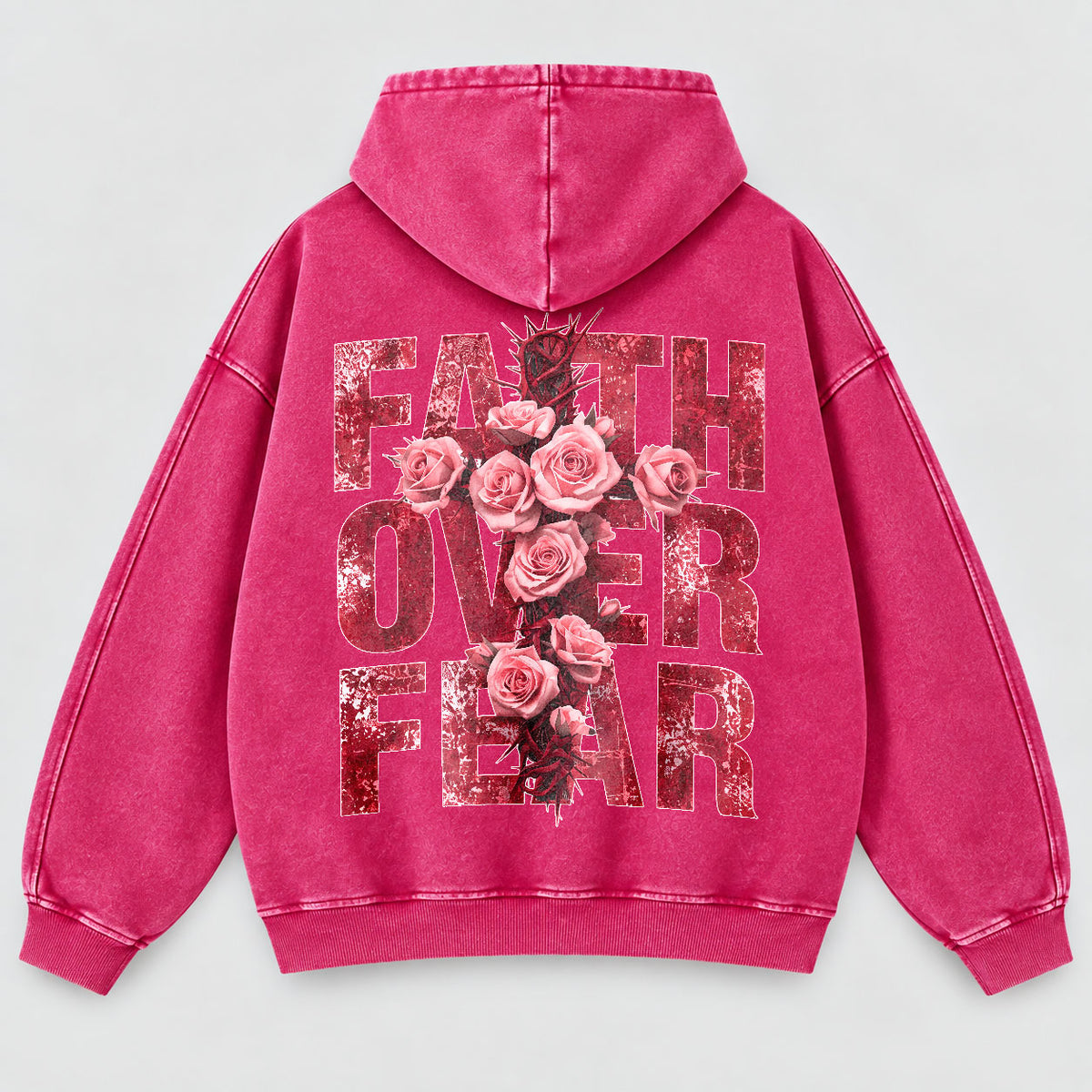 Faith Over Fear Washed Hoodie - Roses & Crown of Thorns Vintage Christian Hoodie