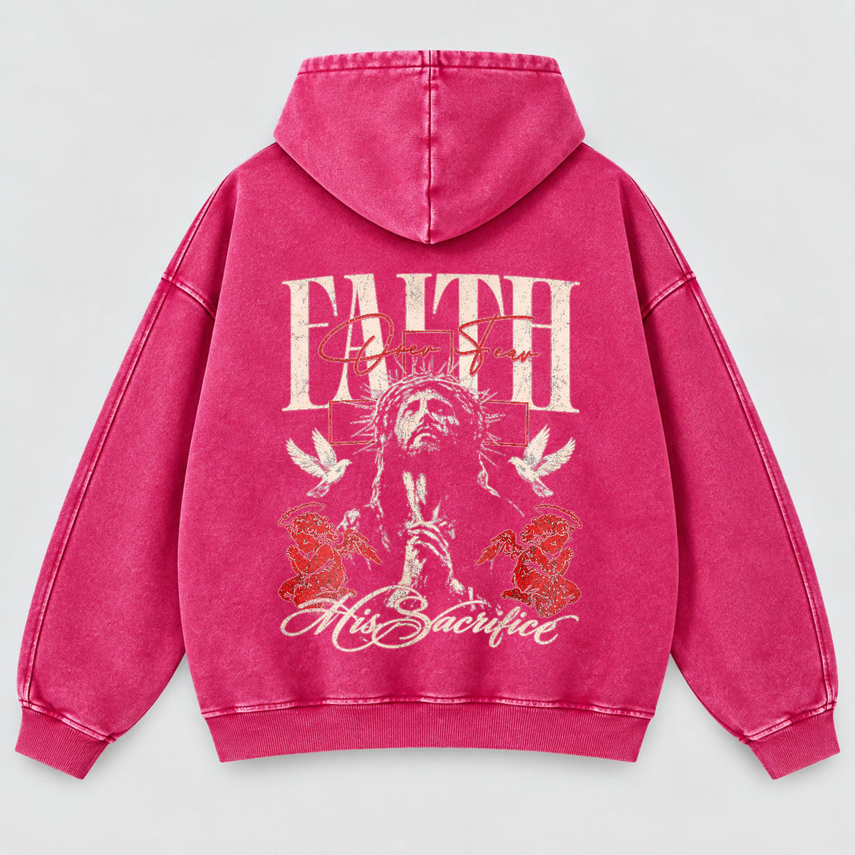 Faith Over Fear Washed Hoodie – Vintage Bootleg Jesus Christian Streetwear Hoodie