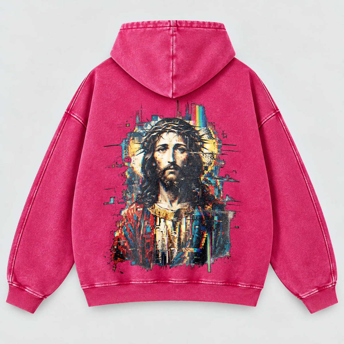 Jesus Glitch Art Washed Hoodie