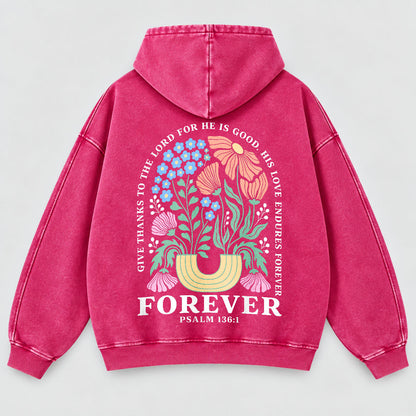 His Love Endures Forever Washed Hoodie – Boho Wildflower Christian Hoodie