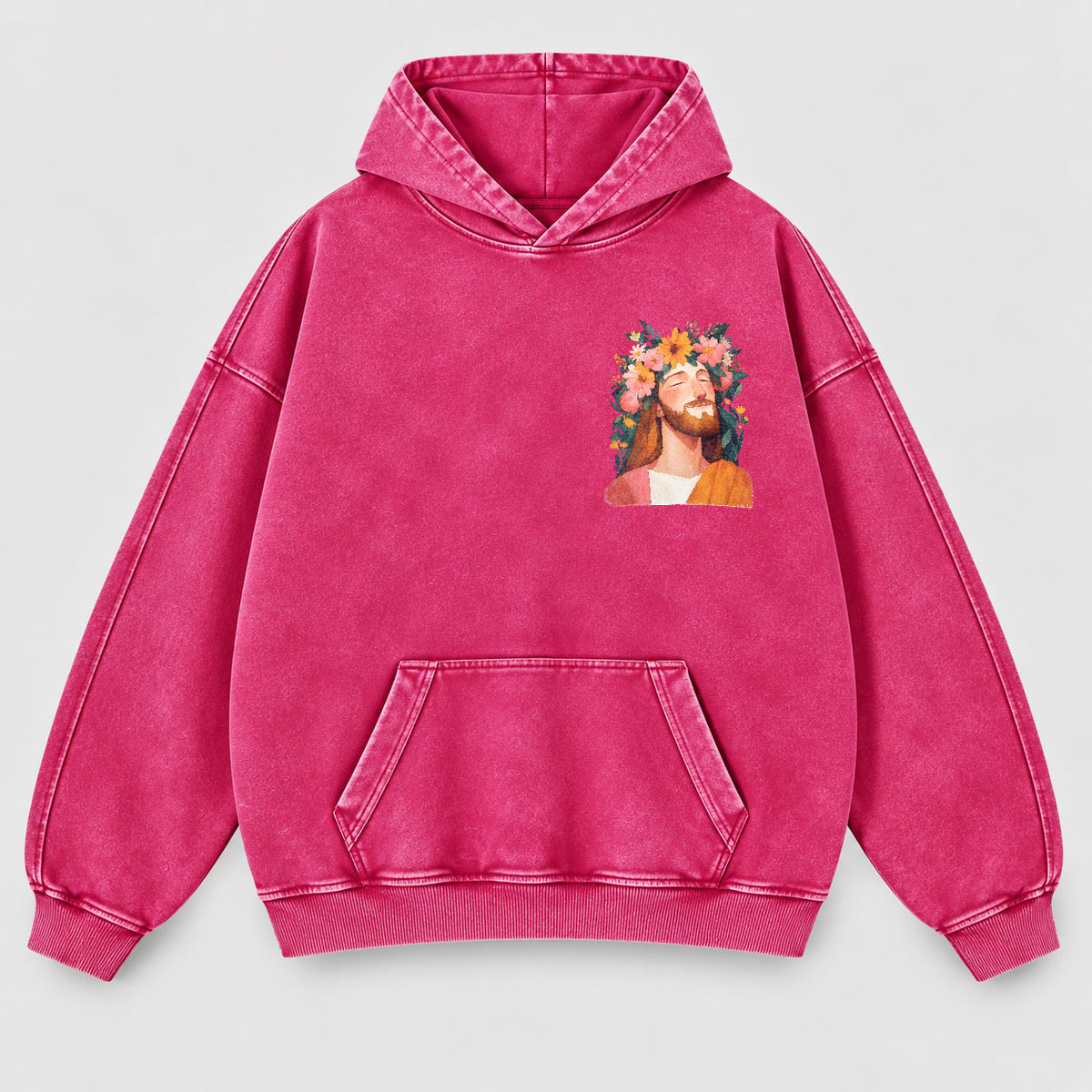 Jesus Floral Crown Washed Hoodie – Watercolor Christian Faith Hoodie