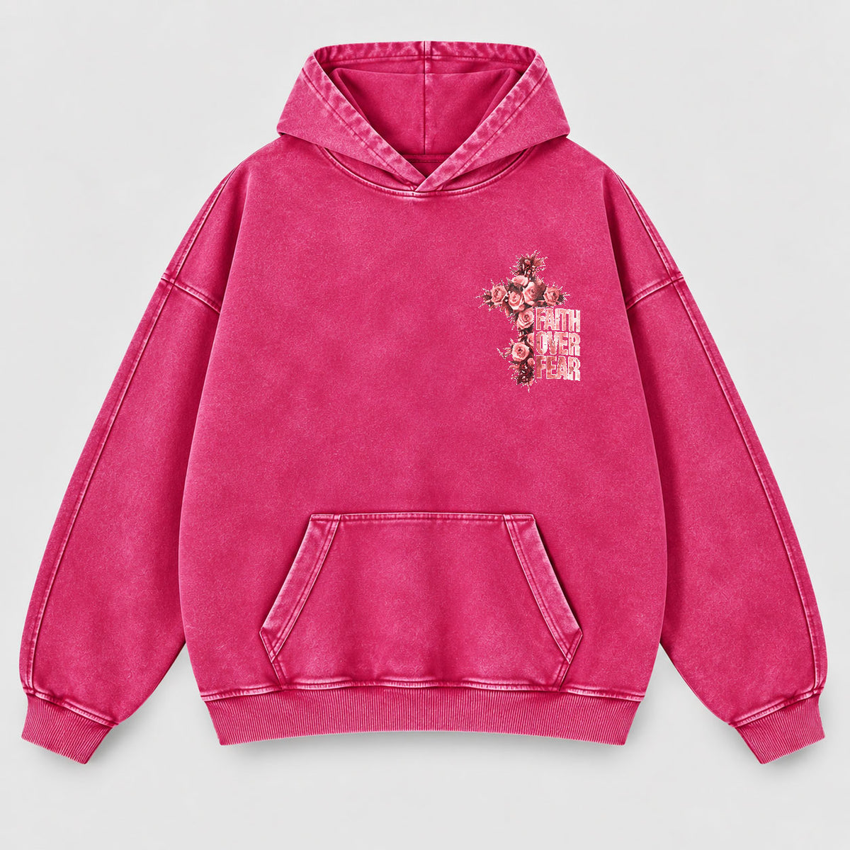 Faith Over Fear Washed Hoodie - Roses & Crown of Thorns Vintage Christian Hoodie