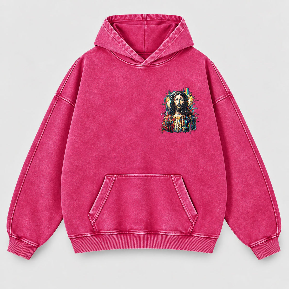 Jesus Glitch Art Washed Hoodie