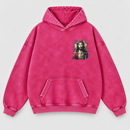 Jesus Glitch Art Washed Hoodie