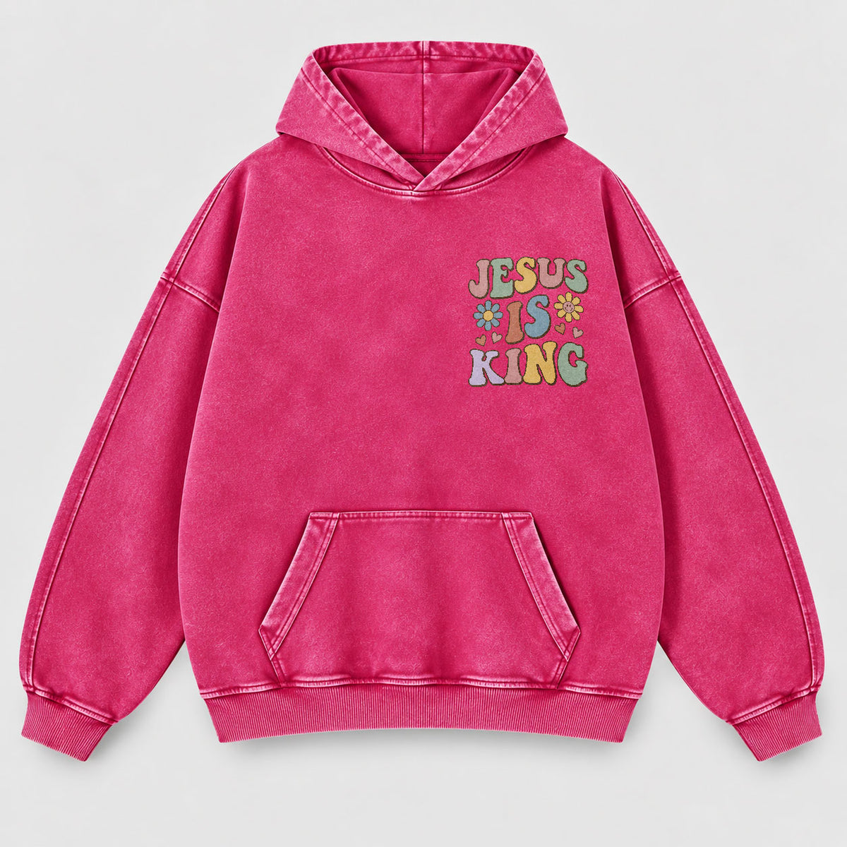Jesus Is King Washed Hoodie – Retro Groovy Pastel Daisy Christian Hoodie