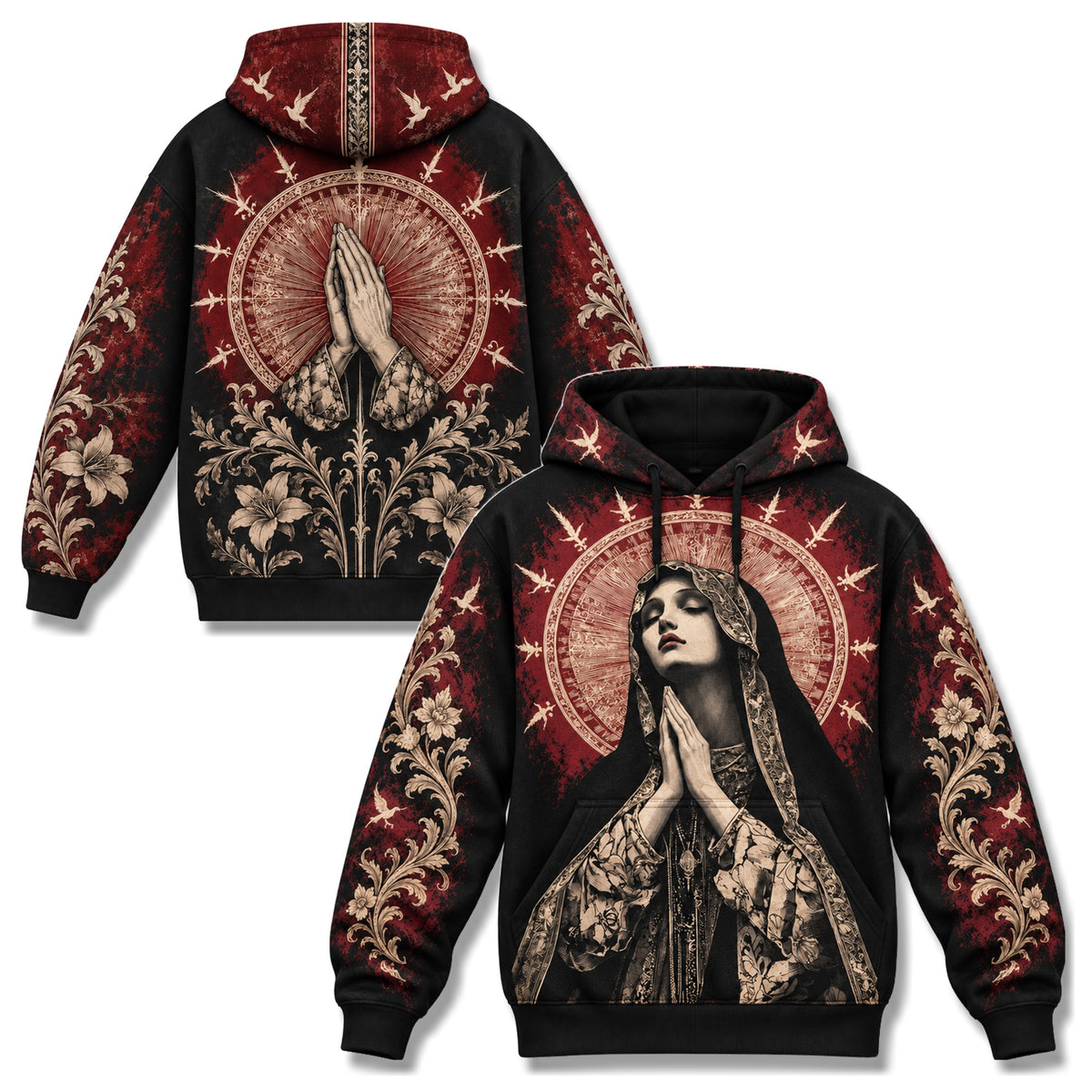 Praying Virgin Mary Vintage Gothic 3D Hoodie – Christian All Over Print Pullover