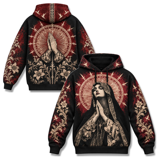 Praying Virgin Mary Vintage Gothic 3D Hoodie – Christian All Over Print Pullover