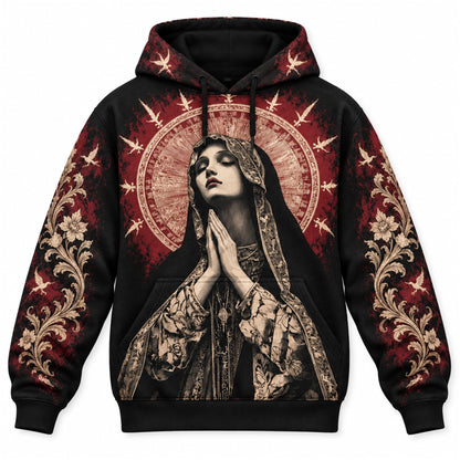 Praying Virgin Mary Vintage Gothic 3D Hoodie – Christian All Over Print Pullover