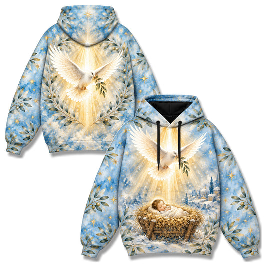 Prince of Peace Dove Christian 3D Hoodie – Baby Jesus Nativity